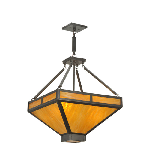 Meyda Lighting Whitewing 26" 4-Light Timeless Bronze Inverted Pendant Light With Amber Shade Glass