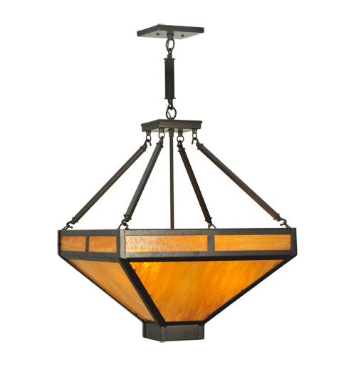 Meyda Lighting Whitewing 26" 4-Light Timeless Bronze Inverted Pendant Light With Amber Shade Glass