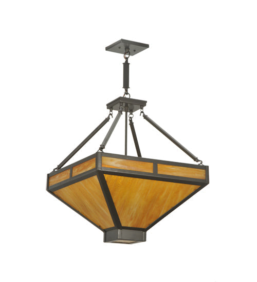 Meyda Lighting Whitewing 26" 4-Light Timeless Bronze Inverted Pendant Light With Amber Shade Glass