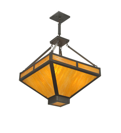Meyda Lighting Whitewing 26" 4-Light Timeless Bronze Inverted Pendant Light With Amber Shade Glass