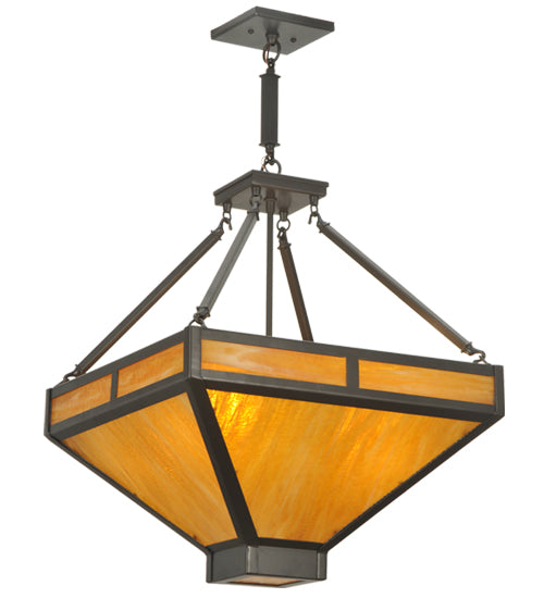 Meyda Lighting Whitewing 26" 4-Light Timeless Bronze Inverted Pendant Light With Amber Shade Glass