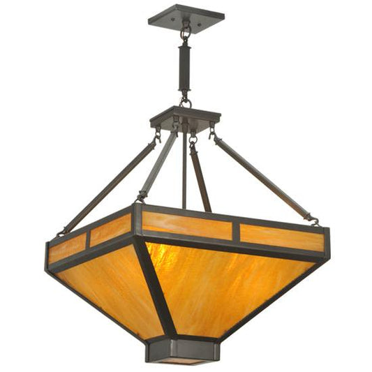 Meyda Lighting Whitewing 26" 4-Light Timeless Bronze Inverted Pendant Light With Amber Shade Glass