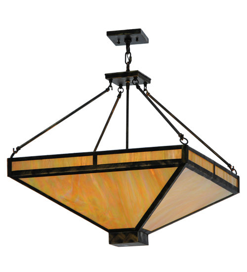Meyda Lighting Whitewing 36" 4-Light Antique Black Inverted Pendant Light With Beige Iridescent Shade Glass