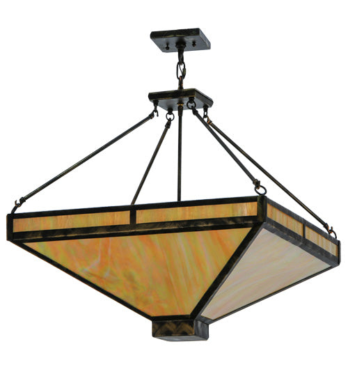 Meyda Lighting Whitewing 36" 4-Light Antique Black Inverted Pendant Light With Beige Iridescent Shade Glass