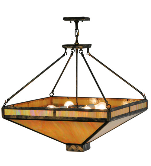 Meyda Lighting Whitewing 36" 4-Light Antique Black Inverted Pendant Light With Beige Iridescent Shade Glass