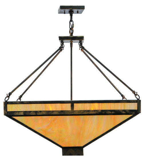 Meyda Lighting Whitewing 36" 4-Light Antique Black Inverted Pendant Light With Beige Iridescent Shade Glass