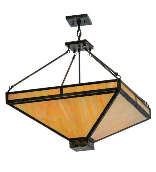 Meyda Lighting Whitewing 36" 4-Light Antique Black Inverted Pendant Light With Beige Iridescent Shade Glass