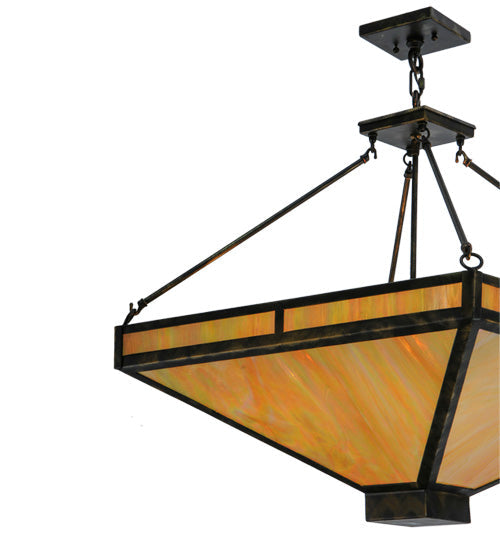 Meyda Lighting Whitewing 36" 4-Light Antique Black Inverted Pendant Light With Beige Iridescent Shade Glass