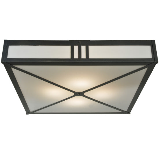Meyda Lighting Whitewing 36"Sq 4-Light Blackened Pewter Flush Mount Light With White Statuario Idalight Shade