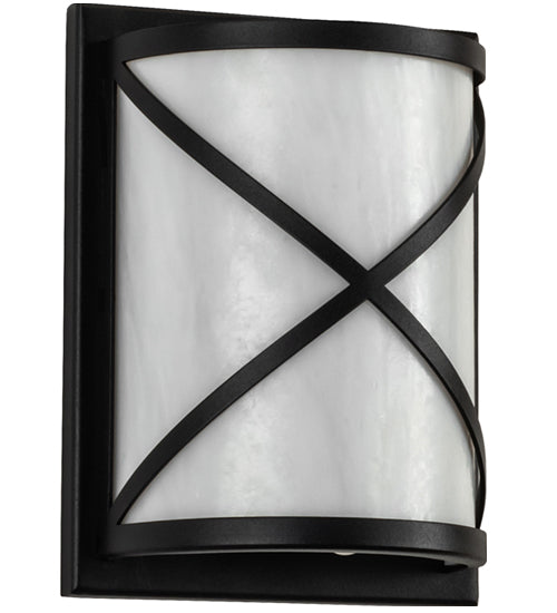 Meyda Lighting Whitewing 6" Fine Textured Black Wall Sconce With White Art Shade Glass