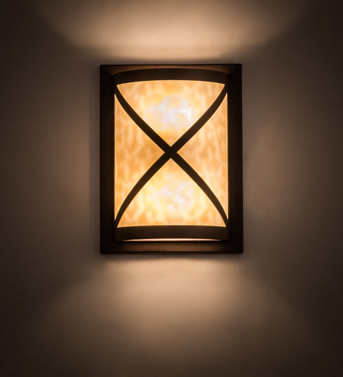 Meyda Lighting Whitewing 9" 2-Light Mahogany Bronze Wall Sconce With Beige Art Shade Glass