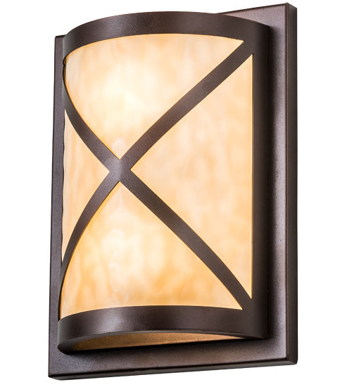 Meyda Lighting Whitewing 9" 2-Light Mahogany Bronze Wall Sconce With Beige Art Shade Glass