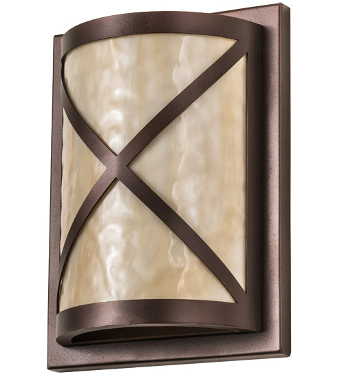 Meyda Lighting Whitewing 9" 2-Light Mahogany Bronze Wall Sconce With Beige Art Shade Glass
