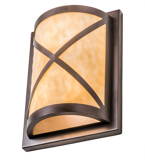 Meyda Lighting Whitewing 9" 2-Light Mahogany Bronze Wall Sconce With Beige Art Shade Glass
