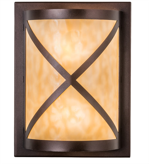 Meyda Lighting Whitewing 9" 2-Light Mahogany Bronze Wall Sconce With Beige Art Shade Glass