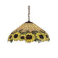 Meyda Lighting Wicker Sunflower 22" 3-Light Mahogany Bronze Pendant Light With Multi-Colored Shade Glass