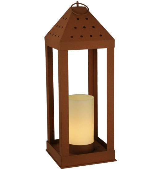 Meyda Lighting Wigodsky Ark 12" Red Rust Lantern Post Mount Light With Beige Idalight Shade Glass
