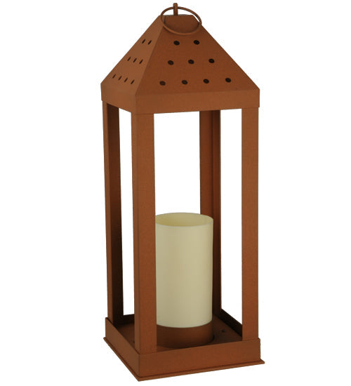 Meyda Lighting Wigodsky Ark 12" Red Rust Lantern Post Mount Light With Beige Idalight Shade Glass