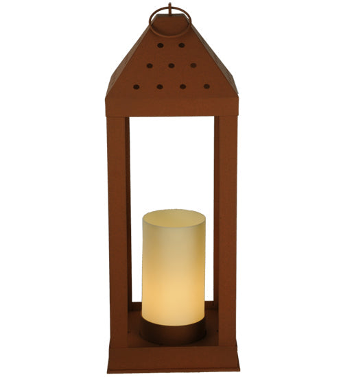 Meyda Lighting Wigodsky Ark 12" Red Rust Lantern Post Mount Light With Beige Idalight Shade Glass