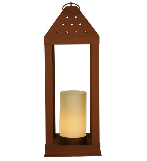 Meyda Lighting Wigodsky Ark 12" Red Rust Lantern Post Mount Light With Beige Idalight Shade Glass