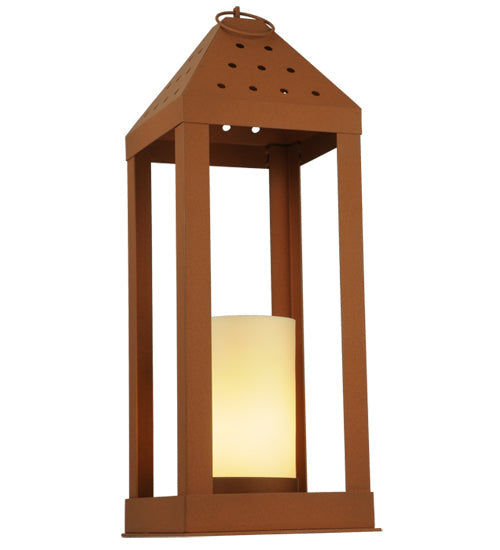 Meyda Lighting Wigodsky Ark 12" Red Rust Lantern Post Mount Light With Beige Idalight Shade Glass