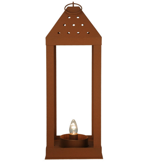 Meyda Lighting Wigodsky Ark 12" Red Rust Lantern Post Mount Light With Beige Idalight Shade Glass