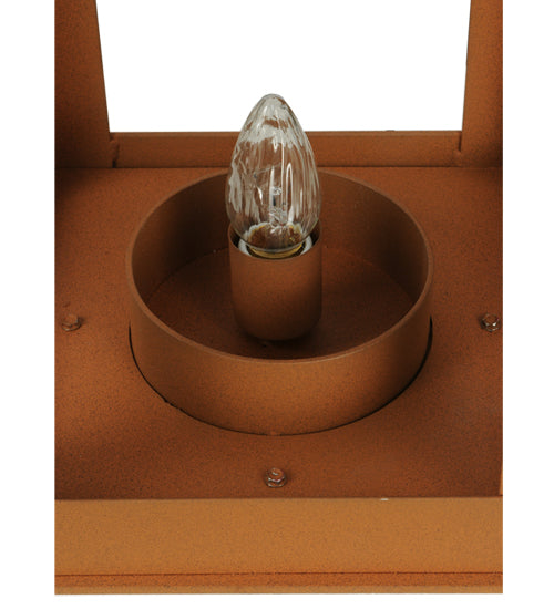 Meyda Lighting Wigodsky Ark 12" Red Rust Lantern Post Mount Light With Beige Idalight Shade Glass