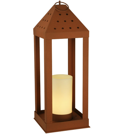 Meyda Lighting Wigodsky Ark 12" Red Rust Lantern Post Mount Light With Beige Idalight Shade Glass
