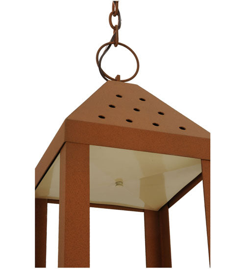 Meyda Lighting Wigodsky Ark 17" Red Rust Lantern Pendant Light With Beige Idalight Shade Glass