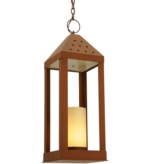 Meyda Lighting Wigodsky Ark 17" Red Rust Lantern Pendant Light With Beige Idalight Shade Glass