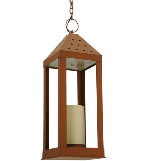 Meyda Lighting Wigodsky Ark 17" Red Rust Lantern Pendant Light With Beige Idalight Shade Glass
