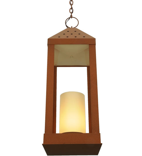Meyda Lighting Wigodsky Ark 17" Red Rust Lantern Pendant Light With Beige Idalight Shade Glass