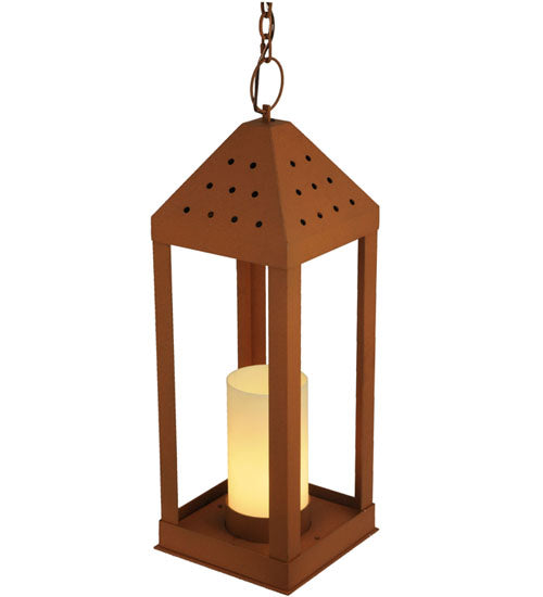 Meyda Lighting Wigodsky Ark 17" Red Rust Lantern Pendant Light With Beige Idalight Shade Glass