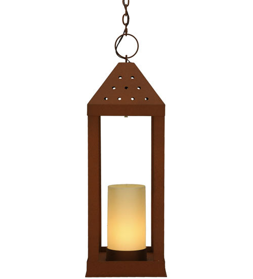 Meyda Lighting Wigodsky Ark 17" Red Rust Lantern Pendant Light With Beige Idalight Shade Glass