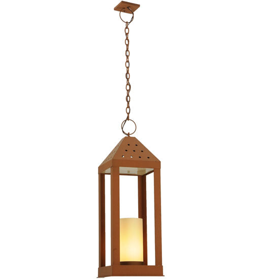 Meyda Lighting Wigodsky Ark 17" Red Rust Lantern Pendant Light With Beige Idalight Shade Glass