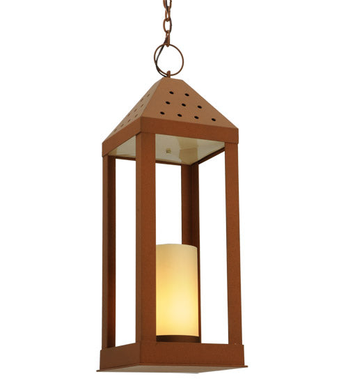 Meyda Lighting Wigodsky Ark 17" Red Rust Lantern Pendant Light With Beige Idalight Shade Glass