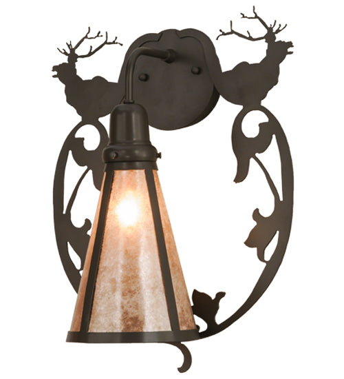 Meyda Lighting Wild Elks 14" Timeless Bronze Wall Sconce With Silver Mica Shade Glass