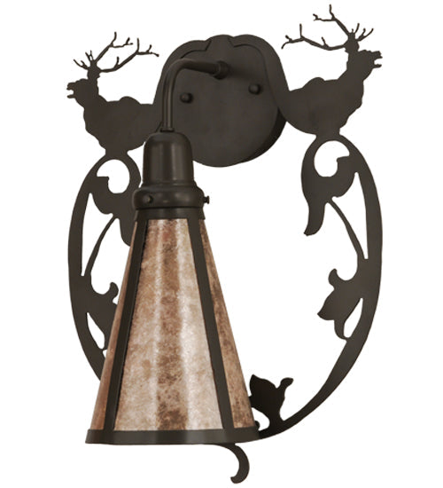 Meyda Lighting Wild Elks 14" Timeless Bronze Wall Sconce With Silver Mica Shade Glass