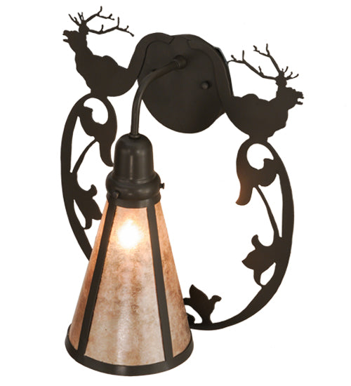 Meyda Lighting Wild Elks 14" Timeless Bronze Wall Sconce With Silver Mica Shade Glass