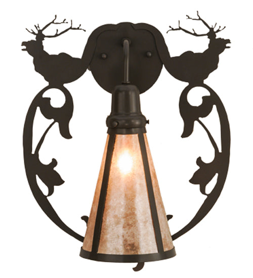 Meyda Lighting Wild Elks 14" Timeless Bronze Wall Sconce With Silver Mica Shade Glass