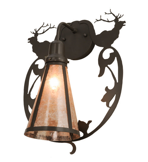 Meyda Lighting Wild Elks 14" Timeless Bronze Wall Sconce With Silver Mica Shade Glass