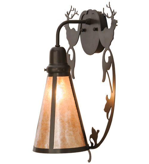 Meyda Lighting Wild Elks 14" Timeless Bronze Wall Sconce With Silver Mica Shade Glass
