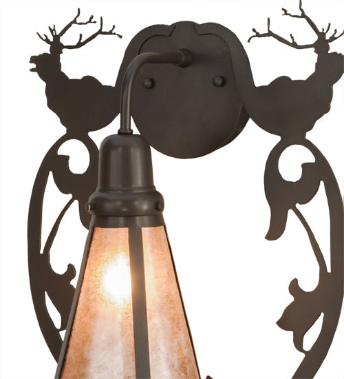 Meyda Lighting Wild Elks 14" Timeless Bronze Wall Sconce With Silver Mica Shade Glass