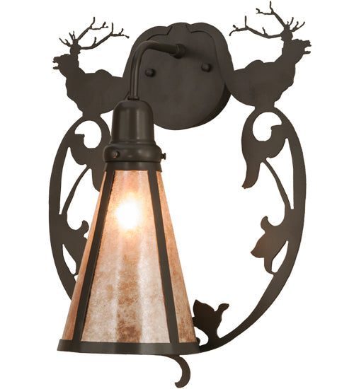 Meyda Lighting Wild Elks 14" Timeless Bronze Wall Sconce With Silver Mica Shade Glass
