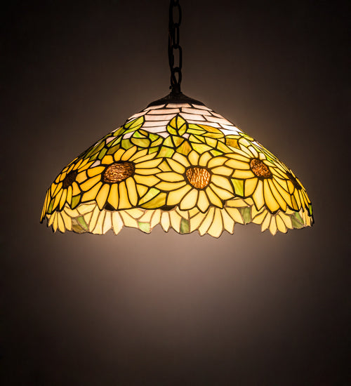 Meyda Lighting Wild Sunflower 16" 2-Light Mahogany Bronze Pendant Light With Stained Shade Glass