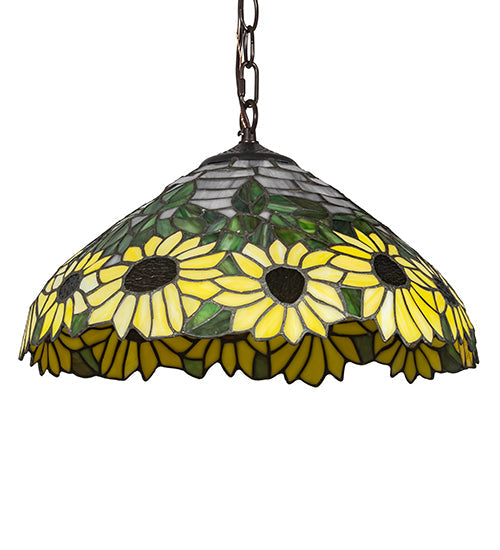 Meyda Lighting Wild Sunflower 16" 2-Light Mahogany Bronze Pendant Light With Stained Shade Glass