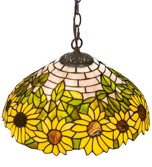 Meyda Lighting Wild Sunflower 16" 2-Light Mahogany Bronze Pendant Light With Stained Shade Glass