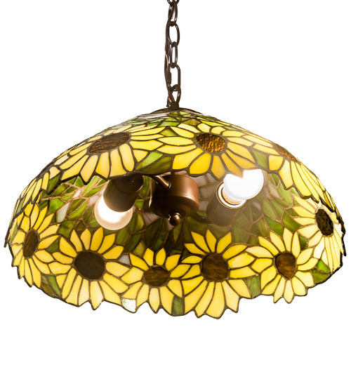 Meyda Lighting Wild Sunflower 16" 2-Light Mahogany Bronze Pendant Light With Stained Shade Glass