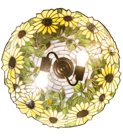 Meyda Lighting Wild Sunflower 16" 2-Light Mahogany Bronze Pendant Light With Stained Shade Glass