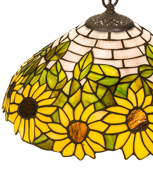 Meyda Lighting Wild Sunflower 16" 2-Light Mahogany Bronze Pendant Light With Stained Shade Glass